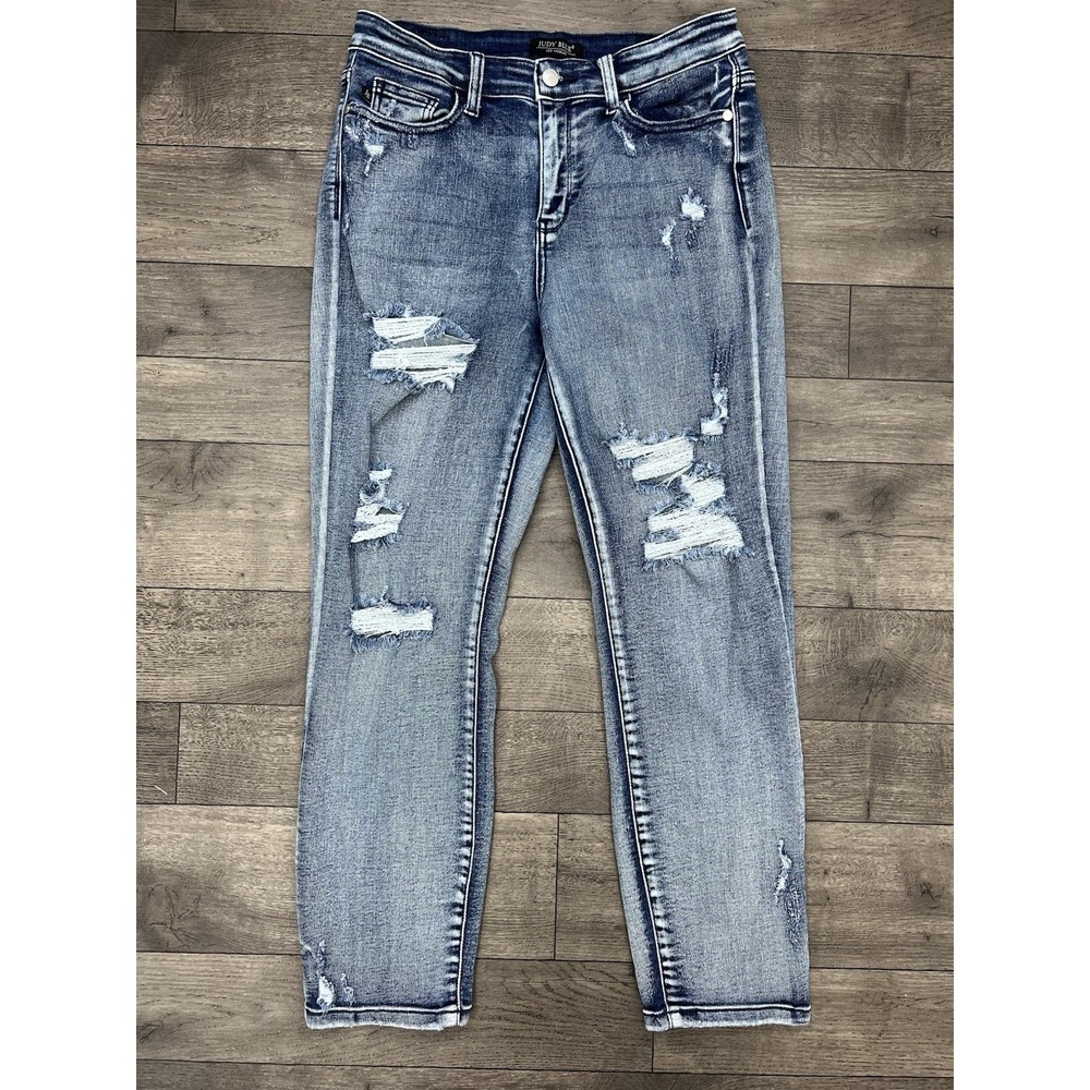 Judy Blue Jeans Boyfriend Size 9/29 Distressed High Rise Denim Acid Stone Wash